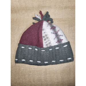 Wool Beanie Hat Cap Green Patchwork Tassel PomPom Au Gres Sheep Factory Handmade